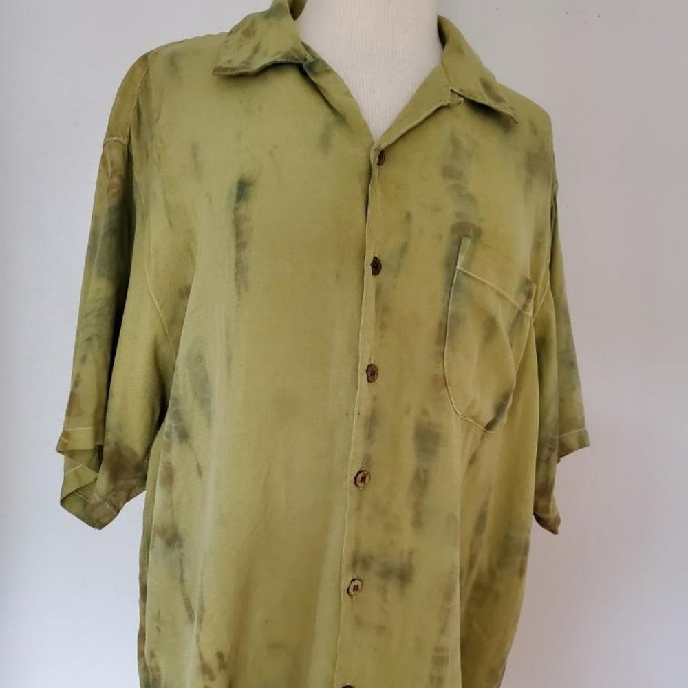 Painted Tommy bahama silk shirt olive green blue gray khaki tie dyed large XL